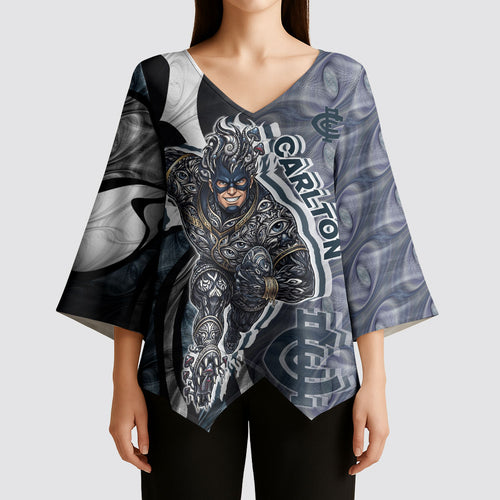 Personalised Carlton Kimono Sleeve Blouse Trippy Psychedelic Abstract Art Mascot Football Fans