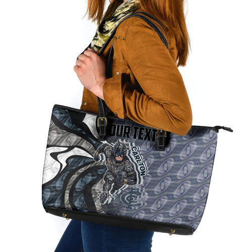 Personalised Carlton Leather Tote Bag Trippy Psychedelic Abstract Art Mascot Football Fans