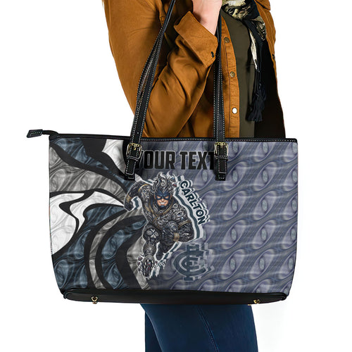 Personalised Carlton Leather Tote Bag Trippy Psychedelic Abstract Art Mascot Football Fans