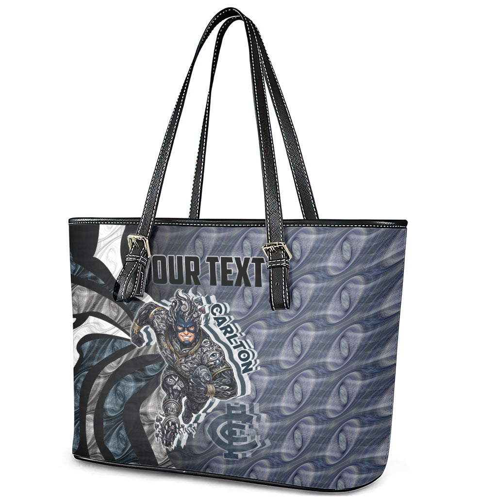 Personalised Carlton Leather Tote Bag Trippy Psychedelic Abstract Art Mascot Football Fans