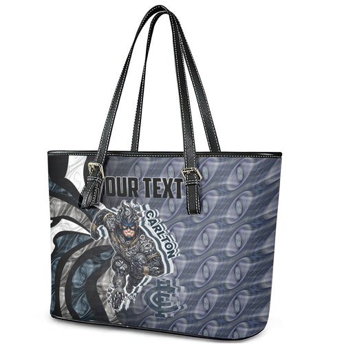 Personalised Carlton Leather Tote Bag Trippy Psychedelic Abstract Art Mascot Football Fans