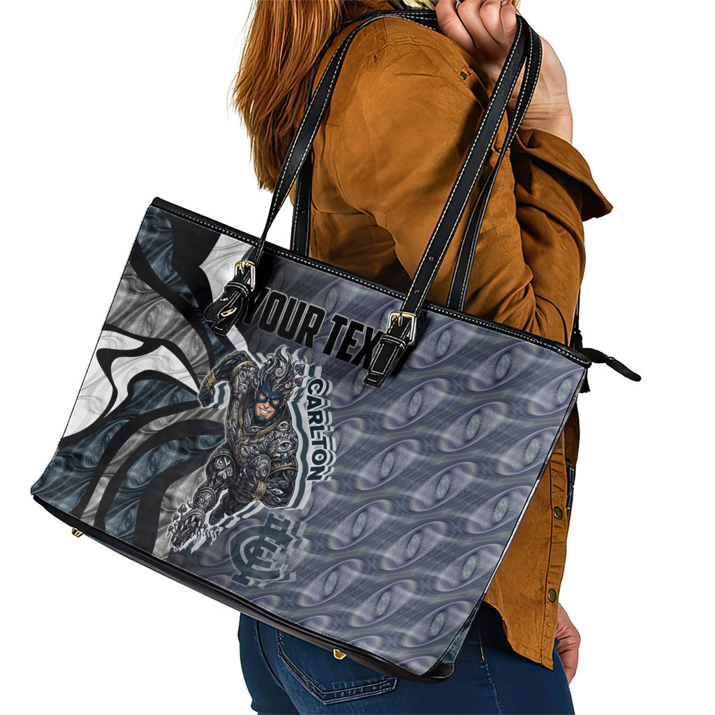 Personalised Carlton Leather Tote Bag Trippy Psychedelic Abstract Art Mascot Football Fans