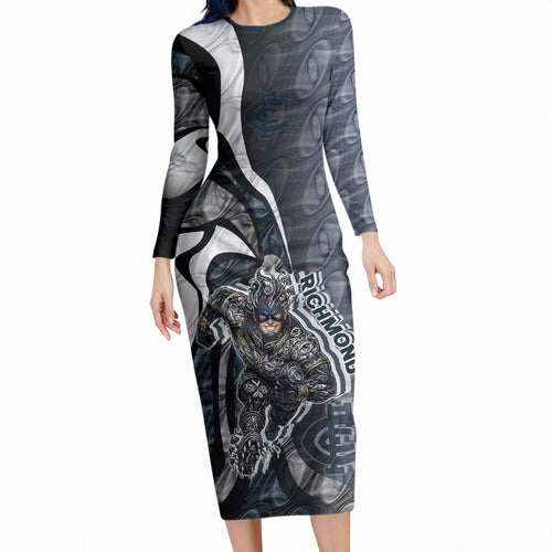 Personalised Carlton Long Sleeve Bodycon Dress Trippy Psychedelic Abstract Art Mascot Football Fans