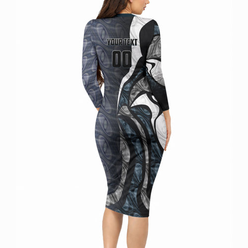 Personalised Carlton Long Sleeve Bodycon Dress Trippy Psychedelic Abstract Art Mascot Football Fans