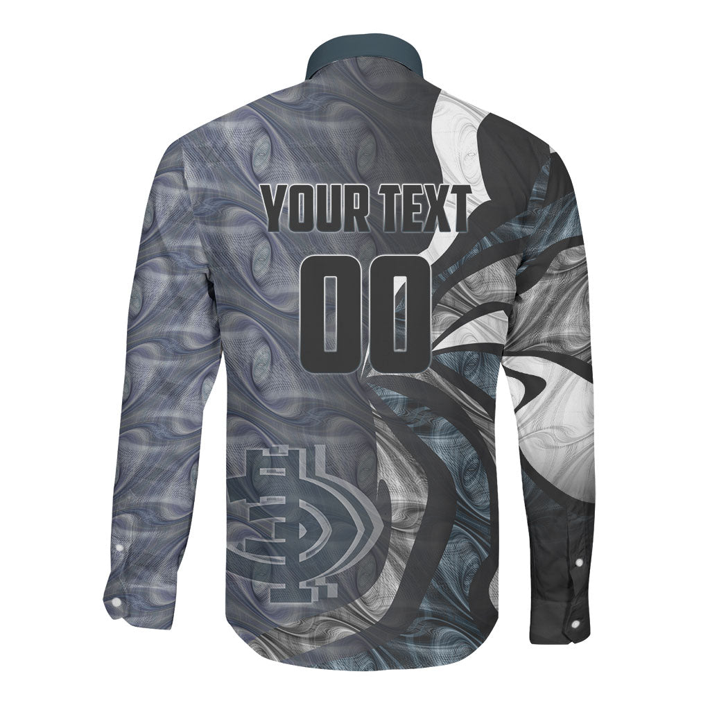 Personalised Carlton Long Sleeve Button Shirt Trippy Psychedelic Abstract Art Mascot Football Fans
