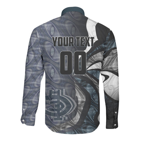 Personalised Carlton Long Sleeve Button Shirt Trippy Psychedelic Abstract Art Mascot Football Fans