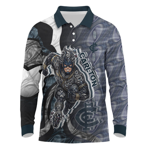 Personalised Carlton Long Sleeve Polo Shirt Trippy Psychedelic Abstract Art Mascot Football Fans