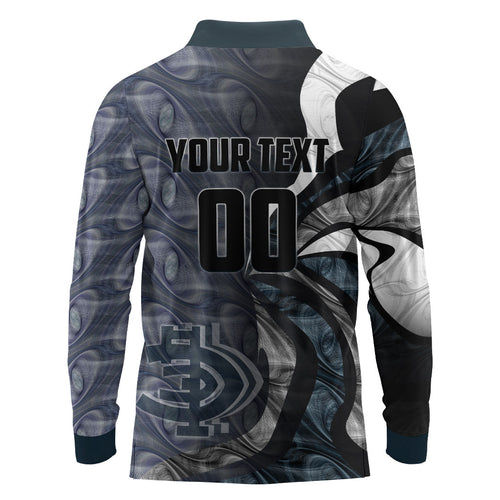 Personalised Carlton Long Sleeve Polo Shirt Trippy Psychedelic Abstract Art Mascot Football Fans