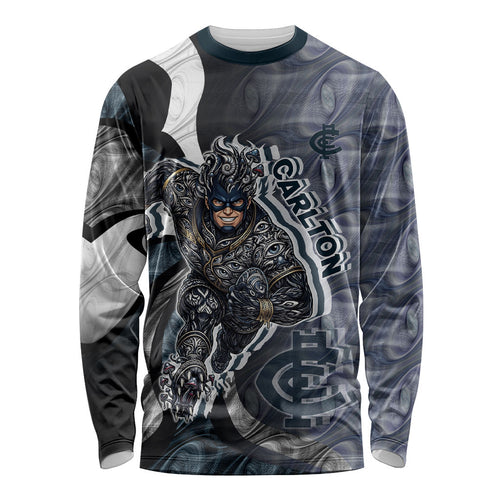 Personalised Carlton Long Sleeve Shirt Trippy Psychedelic Abstract Art Mascot Football Fans