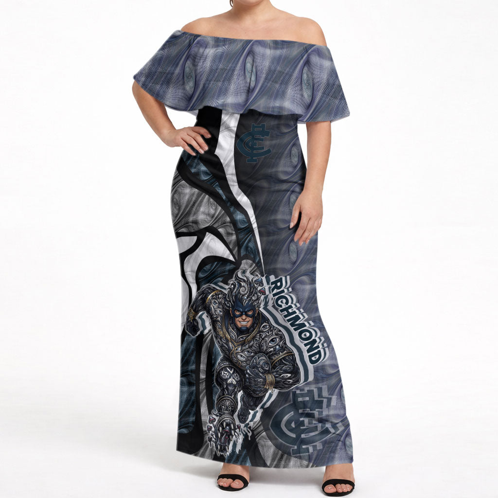 Personalised Carlton Off Shoulder Maxi Dress Trippy Psychedelic Abstract Art Mascot Football Fans