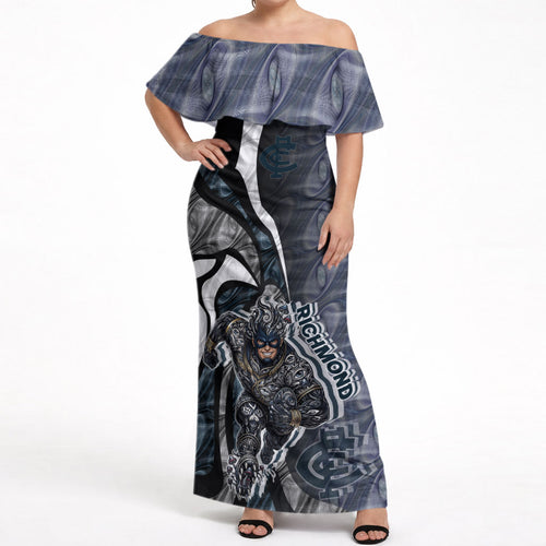 Personalised Carlton Off Shoulder Maxi Dress Trippy Psychedelic Abstract Art Mascot Football Fans