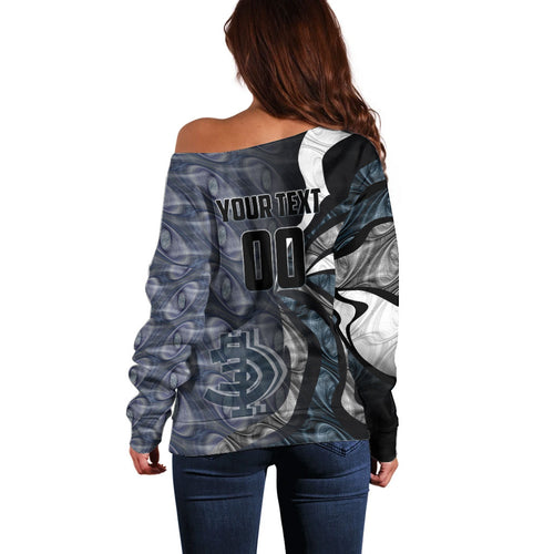 Personalised Carlton Off Shoulder Sweater Trippy Psychedelic Abstract Art Mascot Football Fans