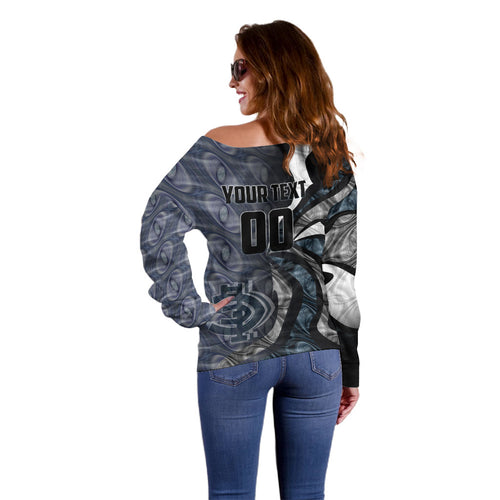 Personalised Carlton Off Shoulder Sweater Trippy Psychedelic Abstract Art Mascot Football Fans