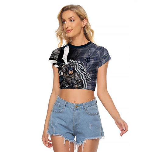 Personalised Carlton Raglan Cropped T Shirt Trippy Psychedelic Abstract Art Mascot Football Fans