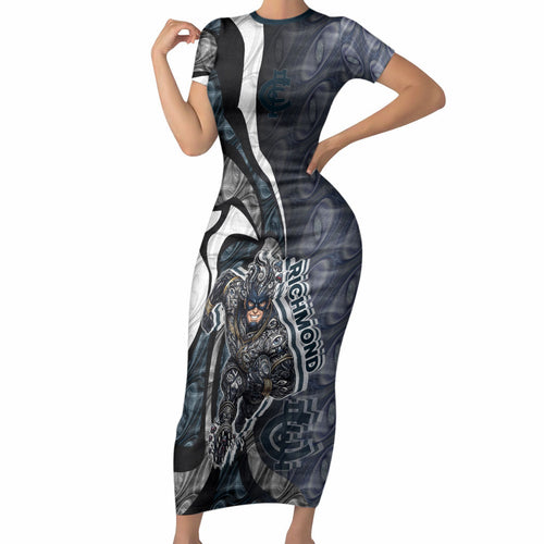 Personalised Carlton Short Sleeve Bodycon Dress Trippy Psychedelic Abstract Art Mascot Football Fans