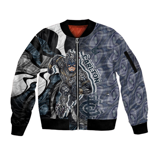Personalised Carlton Sleeve Zip Bomber Jacket Trippy Psychedelic Abstract Art Mascot Football Fans