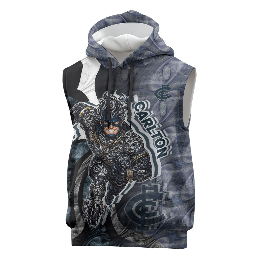 Personalised Carlton Sleeveless Hoodie Trippy Psychedelic Abstract Art Mascot Football Fans