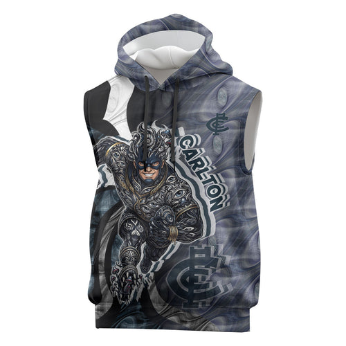 Personalised Carlton Sleeveless Hoodie Trippy Psychedelic Abstract Art Mascot Football Fans