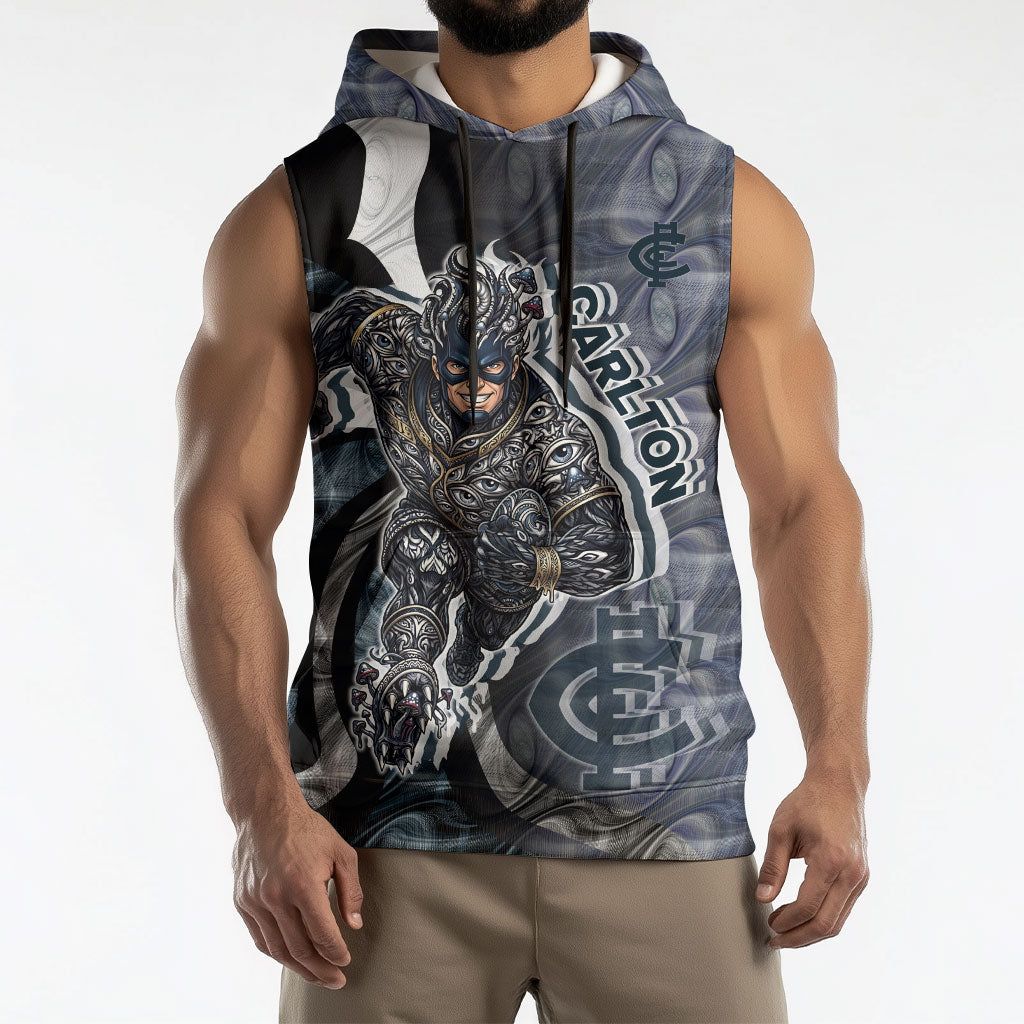 Personalised Carlton Sleeveless Hoodie Trippy Psychedelic Abstract Art Mascot Football Fans