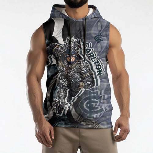 Personalised Carlton Sleeveless Hoodie Trippy Psychedelic Abstract Art Mascot Football Fans