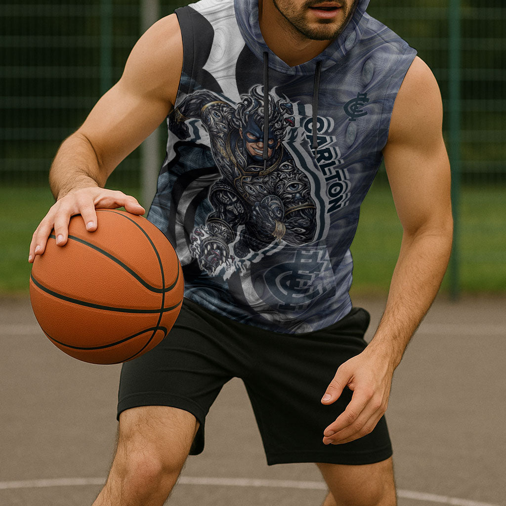 Personalised Carlton Sleeveless Hoodie Trippy Psychedelic Abstract Art Mascot Football Fans
