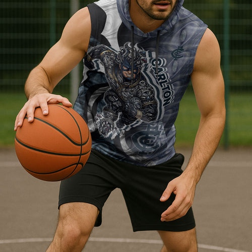 Personalised Carlton Sleeveless Hoodie Trippy Psychedelic Abstract Art Mascot Football Fans