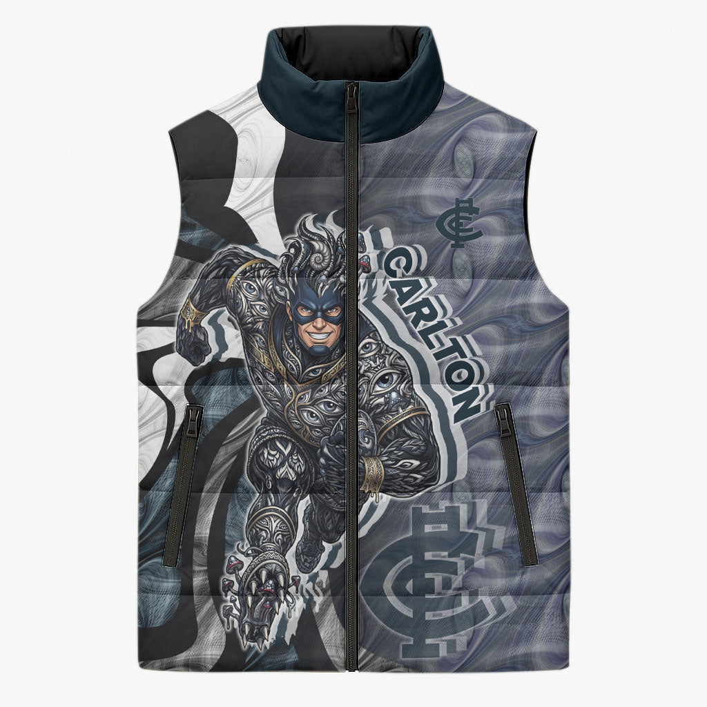 Personalised Carlton Sleeveless Puffer Jacket Trippy Psychedelic Abstract Art Mascot Football Fans