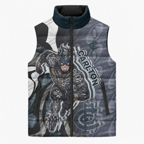 Personalised Carlton Sleeveless Puffer Jacket Trippy Psychedelic Abstract Art Mascot Football Fans