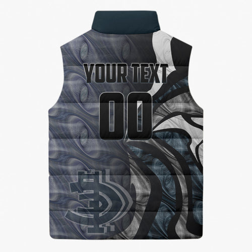 Personalised Carlton Sleeveless Puffer Jacket Trippy Psychedelic Abstract Art Mascot Football Fans