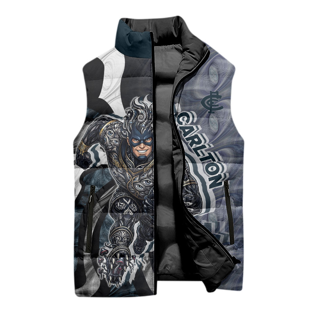 Personalised Carlton Sleeveless Puffer Jacket Trippy Psychedelic Abstract Art Mascot Football Fans