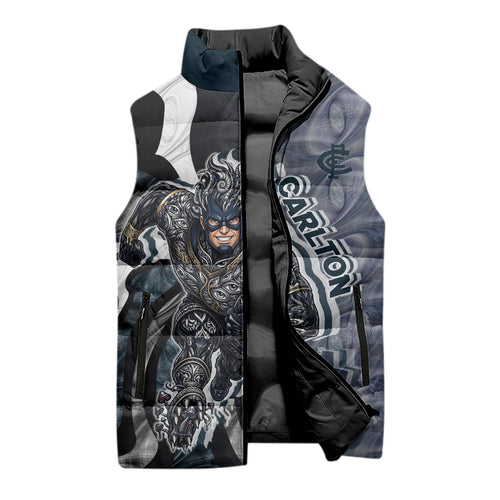 Personalised Carlton Sleeveless Puffer Jacket Trippy Psychedelic Abstract Art Mascot Football Fans