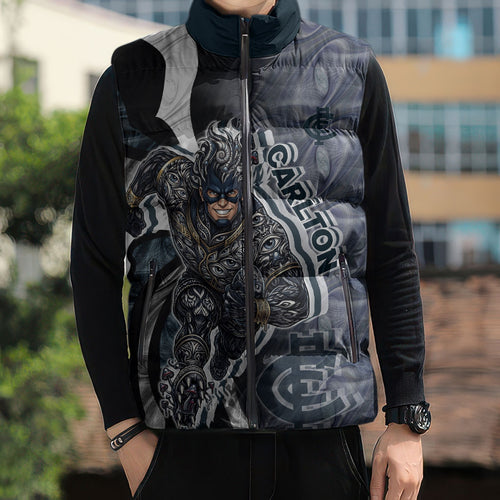 Personalised Carlton Sleeveless Puffer Jacket Trippy Psychedelic Abstract Art Mascot Football Fans
