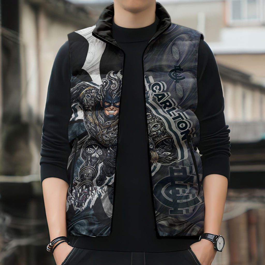 Personalised Carlton Sleeveless Puffer Jacket Trippy Psychedelic Abstract Art Mascot Football Fans