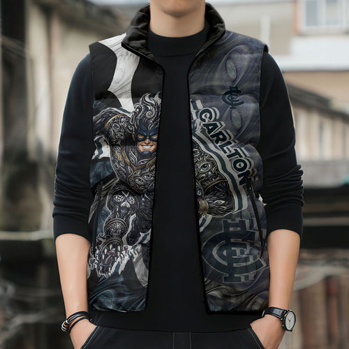 Personalised Carlton Sleeveless Puffer Jacket Trippy Psychedelic Abstract Art Mascot Football Fans