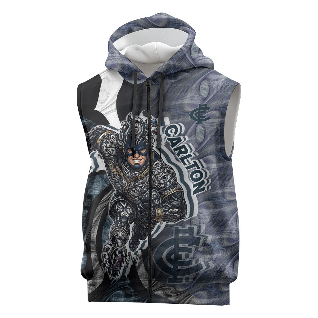 Personalised Carlton Sleeveless Zip Hoodie Trippy Psychedelic Abstract Art Mascot Football Fans
