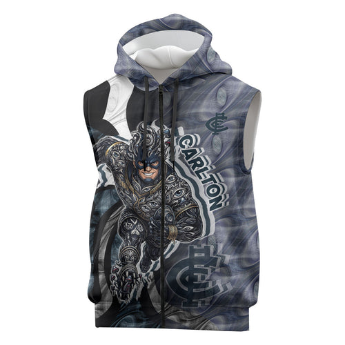 Personalised Carlton Sleeveless Zip Hoodie Trippy Psychedelic Abstract Art Mascot Football Fans