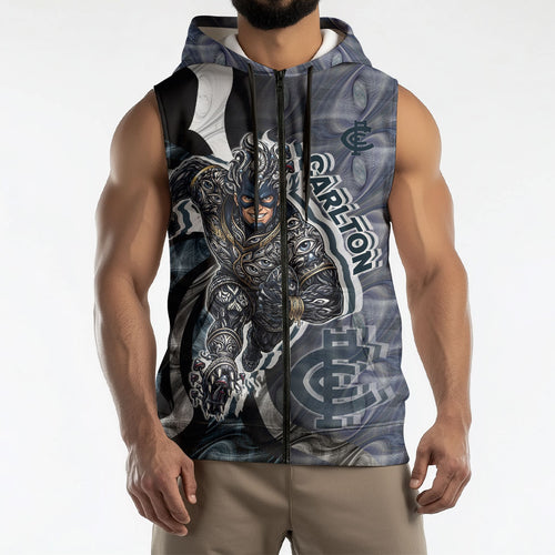 Personalised Carlton Sleeveless Zip Hoodie Trippy Psychedelic Abstract Art Mascot Football Fans