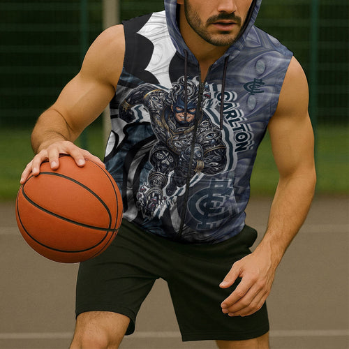 Personalised Carlton Sleeveless Zip Hoodie Trippy Psychedelic Abstract Art Mascot Football Fans