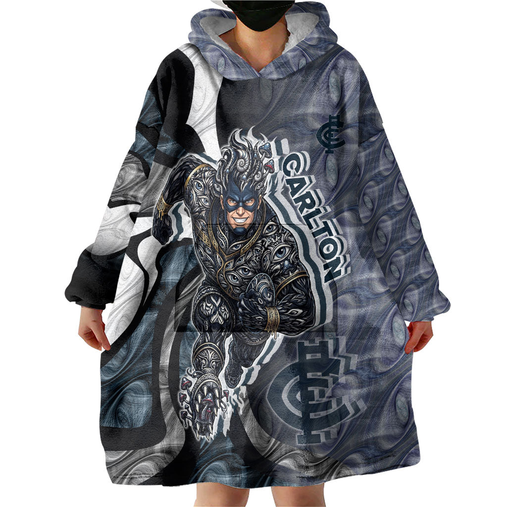 Personalised Carlton Wearable Blanket Hoodie Trippy Psychedelic Abstract Art Mascot Football Fans