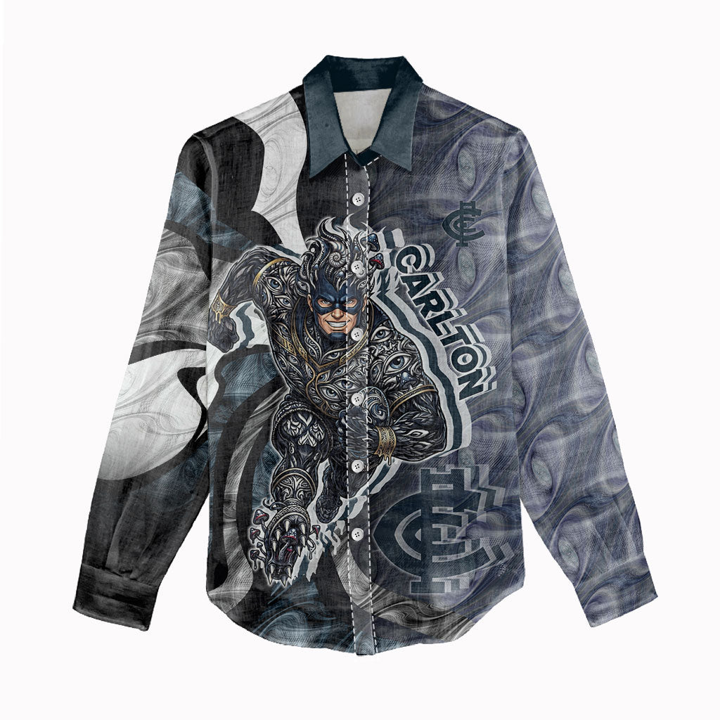 Personalised Carlton Women Casual Shirt Trippy Psychedelic Abstract Art Mascot Football Fans