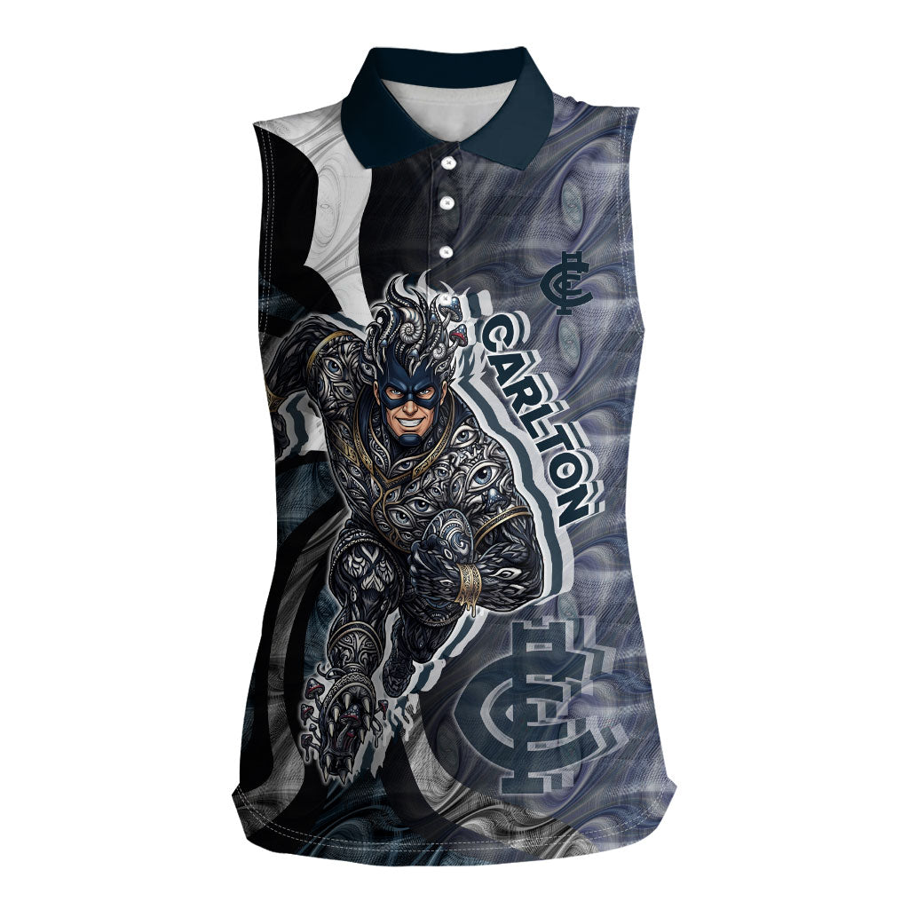 Personalised Carlton Women Sleeveless Polo Shirt Trippy Psychedelic Abstract Art Mascot Football Fans