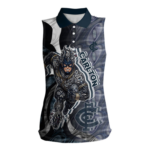 Personalised Carlton Women Sleeveless Polo Shirt Trippy Psychedelic Abstract Art Mascot Football Fans