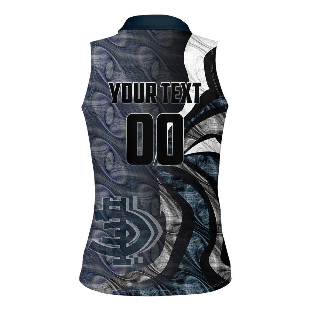 Personalised Carlton Women Sleeveless Polo Shirt Trippy Psychedelic Abstract Art Mascot Football Fans