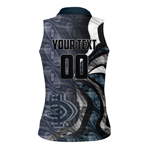 Personalised Carlton Women Sleeveless Polo Shirt Trippy Psychedelic Abstract Art Mascot Football Fans
