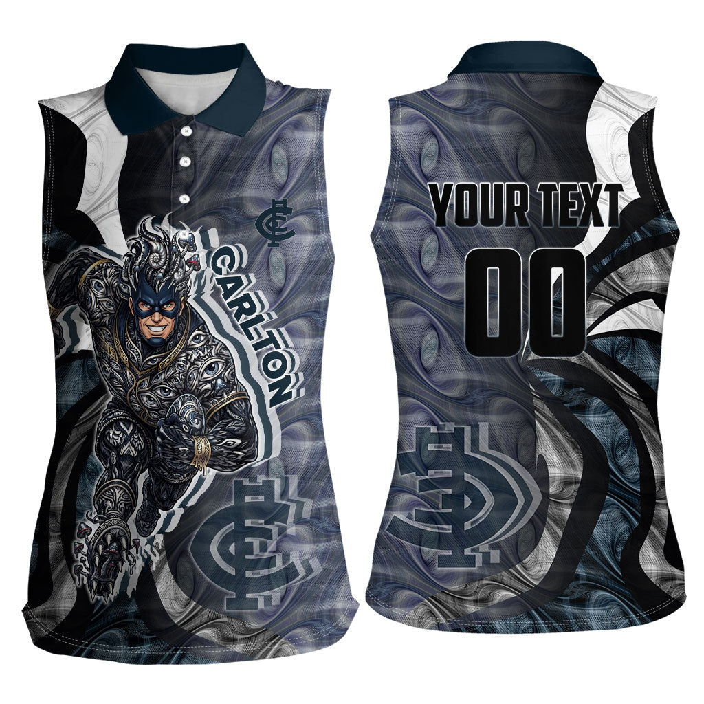 Personalised Carlton Women Sleeveless Polo Shirt Trippy Psychedelic Abstract Art Mascot Football Fans