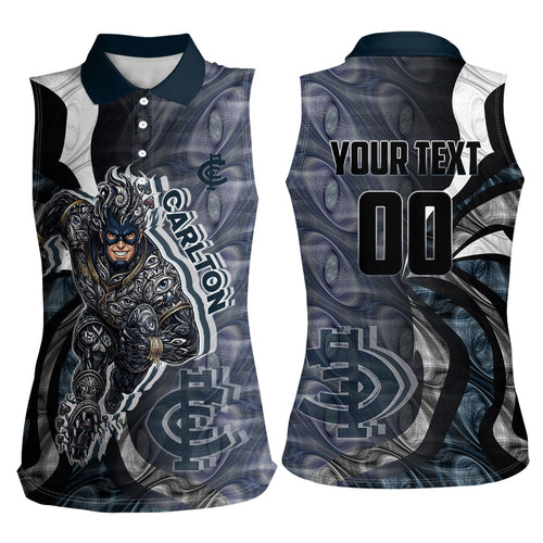 Personalised Carlton Women Sleeveless Polo Shirt Trippy Psychedelic Abstract Art Mascot Football Fans
