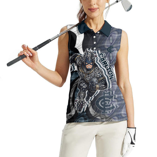 Personalised Carlton Women Sleeveless Polo Shirt Trippy Psychedelic Abstract Art Mascot Football Fans