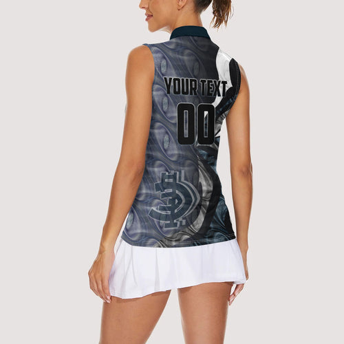 Personalised Carlton Women Sleeveless Polo Shirt Trippy Psychedelic Abstract Art Mascot Football Fans