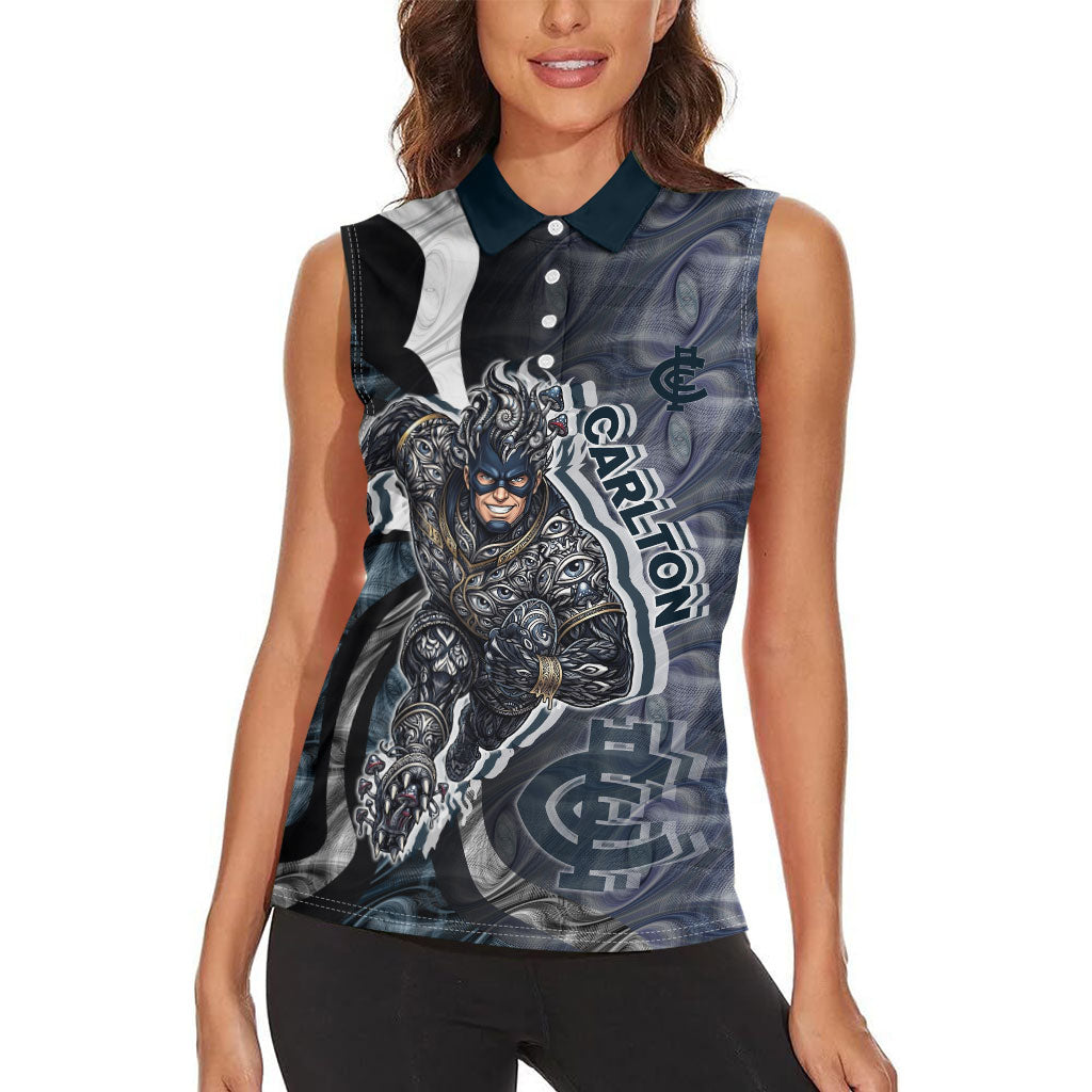Personalised Carlton Women Sleeveless Polo Shirt Trippy Psychedelic Abstract Art Mascot Football Fans