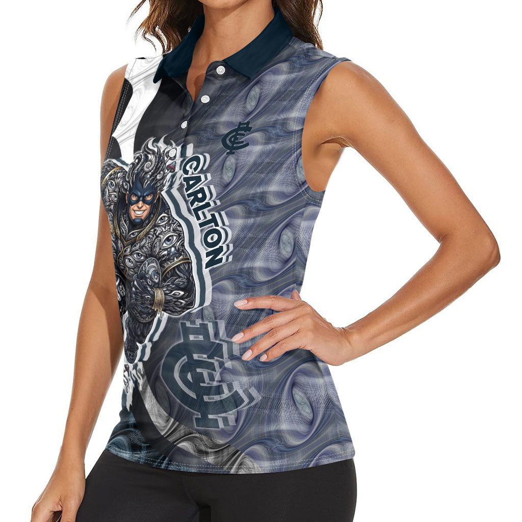 Personalised Carlton Women Sleeveless Polo Shirt Trippy Psychedelic Abstract Art Mascot Football Fans
